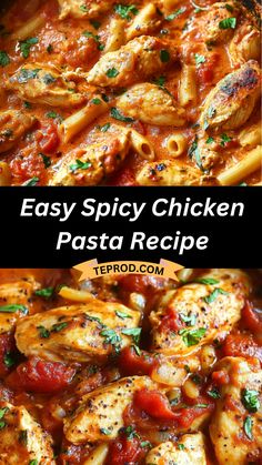 easy spicy chicken pasta recipe in a pan