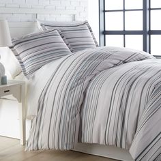 Side View of Coastal Stripes Gray Comforter Set Full Size Comforter, Linen Comforter, Coastal Bedroom Decorating, Best Duvet Covers, Striped Duvet, Striped Duvet Covers, Fine Living, Twin Comforter, Coastal Bedroom