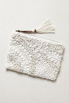 Shell Beach Pouch #anthropologie: Beach Pouch, Shell Beach, Beaded Bags, Beaded Embroidery, Evening Bags, Makeup Bag, Boho Fashion, Fashion Bags, Tassels