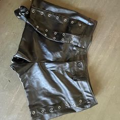 size S pleather y2k shorts with metal holes and strap #y2k #emo m/l  more on the medium size Y2k Shorts, Y2k Emo, Medium Size, Womens Shorts