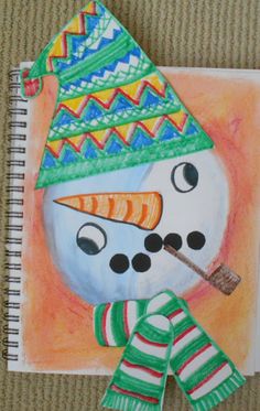 a drawing of a snowman wearing a hat and scarf