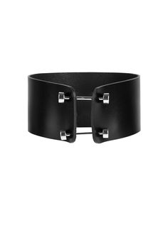 Show off your gothic side with the Sabrina Choker, a striking accessory made from leather and adorned with solid stainless steel barbels and screws. This choker is perfect for those who want to make a statement and add a touch of edge to their outfit. Whether you're attending a concert or a night out with friends, the Sabrina Choker is the ideal choice for elevating your style game Edgy Leather Jewelry With Black Band, Edgy Metal Jewelry With Black Band, Edgy Leather Choker Jewelry, Edgy Leather Choker, Adjustable Edgy Leather Choker, Edgy Rivets Jewelry, Edgy Leather Jewelry For Concerts, Modern Adjustable Black Choker, Modern Black Metal Choker