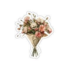 a bouquet of flowers is shown on a sticker that has been placed in front of a white background