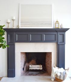 a living room with a fire place and two stools in front of the fireplace