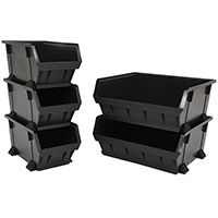 three black plastic containers stacked on top of each other