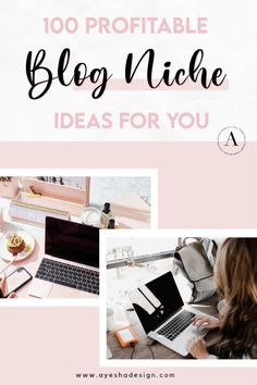 a woman working on her laptop with the words, 10 portable blog niche ideas for you