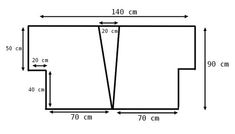 a drawing showing the width of an area with different angles and measurements for each piece