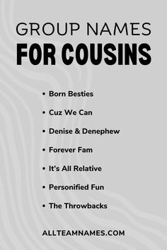 the group names for couisins are in black and white, with zebra stripes