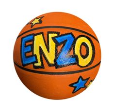 an orange and blue basketball with the word en70 written on it's side