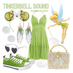 Fairy Tinkerbell Disney Bound Outfit for Spring / Summer cute style for a full day at Disney World Parks. Tinker Bell Disney Outfit, Tinker Bell Outfit Ideas, Tinkerbell Inspired Dress, Tinkerbell Bounding, Disney Bounding Tinkerbell, Cute Disney Princess Outfits, Tinkerbell Disney Outfit, Tinker Bell Disneybound, Tinker Bell Inspired Outfits