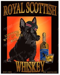 a black scottish terrier is next to a bottle of whisky