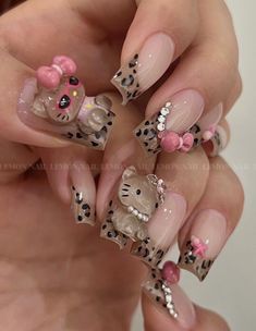 Chunky Nails, Nail Ideas Gyaru, Nail Inspo Gyaru, Nails Acrylic Gyaru, Hello Kitty Gyaru Nails, Punk Nails, Drip Nails