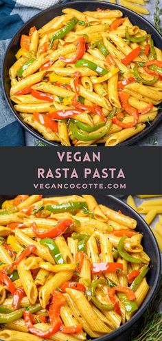 two pictures of pasta with vegetables in them