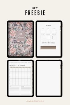 the new freebie planner is shown in four different styles