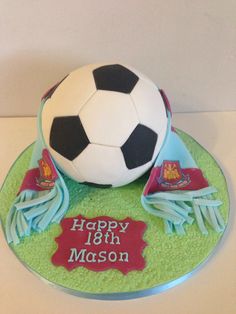 a birthday cake with a soccer ball on top