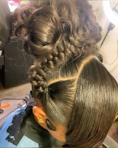 Wedding Hairstyles Inspiration, Hoco Hairstyles Natural Hair, Black Hoco Hairstyles, Hocoming Hair Ideas Black Women, Hair Styles For 20 Year Olds, Quick Weave Swoop Hairstyles, Two Braids Going Back With Hair Down, Easy Birthday Hairstyles Black Women, Strapless Dress Updo Hairstyles