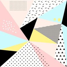 an abstract geometric design with black, pink, blue and yellow colors vinyl wall mural art print