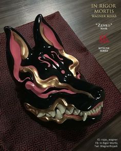 Kitsune Mask, Japanese Mask, Fox Mask, Black Fox, Cool Masks, Masks Art, Httyd, Mask Design