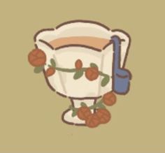 a drawing of a tea pot with flowers on the side and a pipe sticking out of it