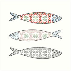 three fish with different patterns on them