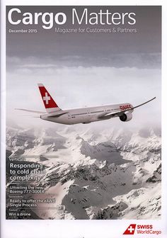 a magazine cover with an airplane flying in the sky over mountains and snow covered ground