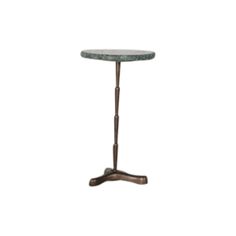 a small table with an iron base and green marble on the top, against a white background