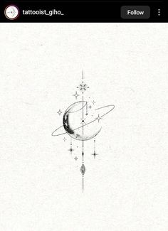 an image of a tattoo design on the back of a cell phone screen with stars and planets