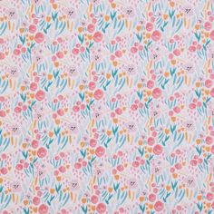 a pink and blue floral print fabric