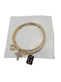 NEW GUESS Bangle Charm Bracelet Set Rose Gold Tone 8" 3 Pcs NWT NOS