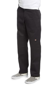 Soft and stretchy twill cotton enhances the comfort of contemporary workwear pants featuring a sturdy double knee to reduce wear and tear. Style Name:Dickies Men's Flat Front Double Knee Pants. Style Number: 6196860. Dickies Skate Pants, Granola Fits Men, Dickies Double Knee Pants Outfit, Black Dickies Outfit Men, Dickies Pants Outfits For Men, Dickies 874 Outfit Men, Men’s Pants, Knee Pants Outfit, Dickies 874 Outfit