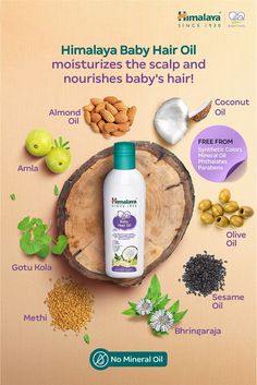 an advertisement for himalaya baby hair oil