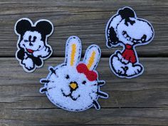 three mickey mouse and minnie mouse iron - on patches