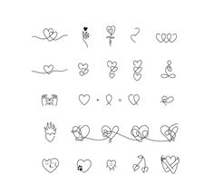 hand drawn hearts and arrows on a white background