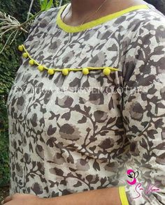 Pom-pom neck Latest Dress Neck Designs, Potli Button Neck Designs, With Jean Top, Neckline Ideas, Neck Designs For Kurtis, Designs For Kurtis, Potli Button, Chudi Neck Designs, Chudidhar Neck Designs