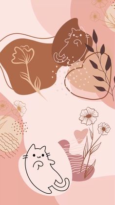 a drawing of a cat sitting in front of flowers on a pink background with the words hello kitty written below it