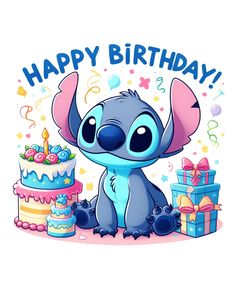 a birthday card with an image of stitchy