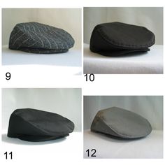 four different types of hats are shown in three pictures, one is black and the other is gray