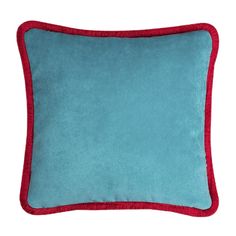 a blue and red pillow on a white background with a red border around the edges