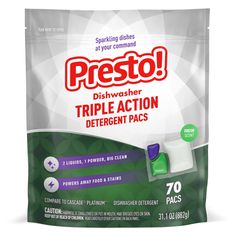 presto dishwasher triple action detergent sacs, 70 ctr bag