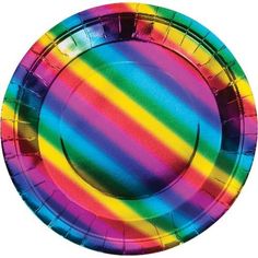 a multicolored paper plate on a white background