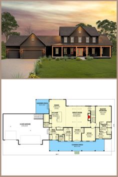 This 2-story, 3-bedroom modern farmhouse features an expansive front porch, perfect for relaxing or entertaining. With its open-concept living spaces and charming design, this floor plan blends classic farmhouse style with modern comfort. Ideal for those seeking a cozy yet spacious home.