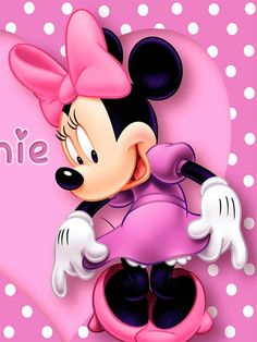 a minnie mouse with the word minnie on it's chest and polka dot background