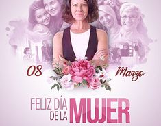 a woman standing in front of a bunch of women with flowers on her chest and the words feliz dia de la muer