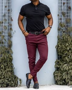 Maroon Shirt Black Pants Outfit Men, Men Red Pants Outfit, Maroon Chinos Men Outfits, Burgundy Polo Outfit Men, Red Pants Outfit Men, Burgundy And Black Outfit, Maroon Jeans Outfit