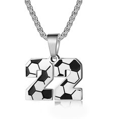 PRICES MAY VARY. ✔ Soccer Number Necklace Design ✔ Put the soccer pattern combine with 00-99 numbers to from this meaningful necklace. Choose your number, or give this soccer gift to you friend or your family, bring good lucky to them. ✔ Soccer number Charm ✔ Pendant Made from stainless steel. Advantage is hypoallergenic waterproof, will not change color. Suit long time to wear and save. ✔ Stainless Steel Chain Size ✔ length: 22+2 inch. Width: 0.15 inch. Closure: Lobster claw. You can adjust the Soccer Number, Soccer Necklace, Necklace For Boys, Boys Soccer, Meaningful Necklace, Number Necklace, Soccer Gifts, Necklace Design, Letter Pendants