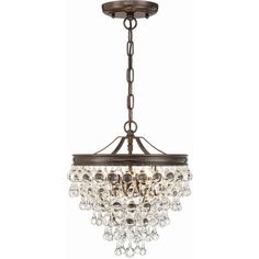 a chandelier with crystal drops hanging from it's center point, on a white background