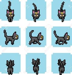 pixelated black cats and kittens with different expressions on blue background stock photo - 919