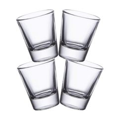 four shot glasses sitting on top of each other