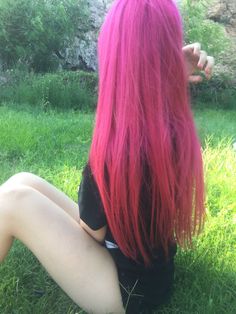 Pink Hair Roots, Full Highlight, Bright Pink Hair, Long Pink Hair, Hot Pink Hair, Pink Hair Dye, Dyed Hair Inspiration, Hair Dye Ideas, Emo Hair