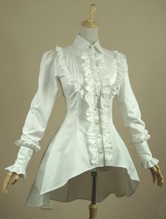 Image from… Gothic Blouse, Victorian Skirt, Shirt Collar Styles, White Cotton Blouse, White Shirt Blouse, White Long Sleeve Shirt